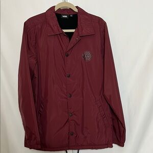 Vans Men's Size Small Maroon Jacket Logo Graphic Back Snap Front Windbreaker